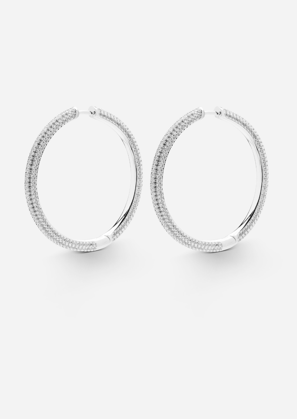 Simplicity Pavé Hoop Earrings - Silver Plated - XL