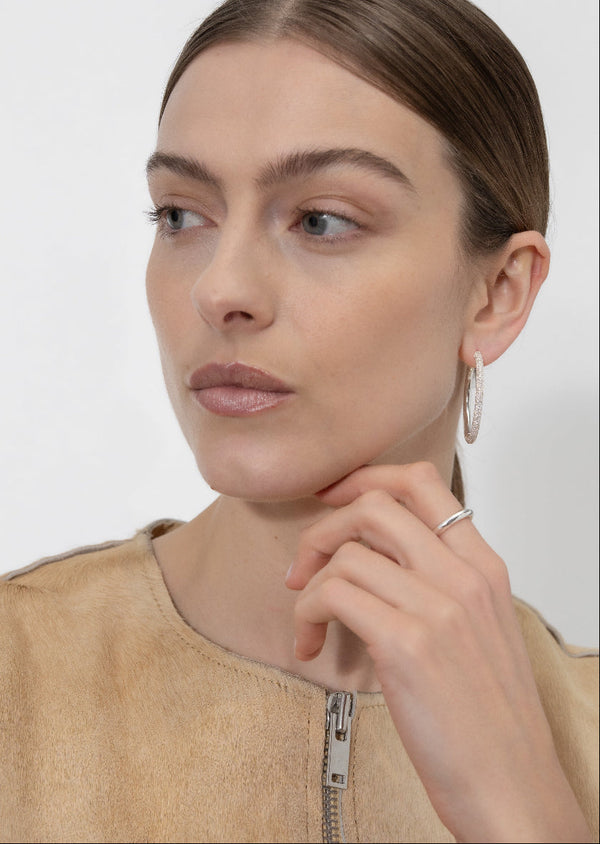 Simplicity Pavé Hoop Earrings - Silver Plated - XL