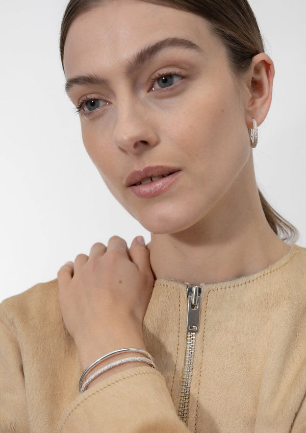 Simplicity Pavé Hoop Earrings - Silver Plated - Medium