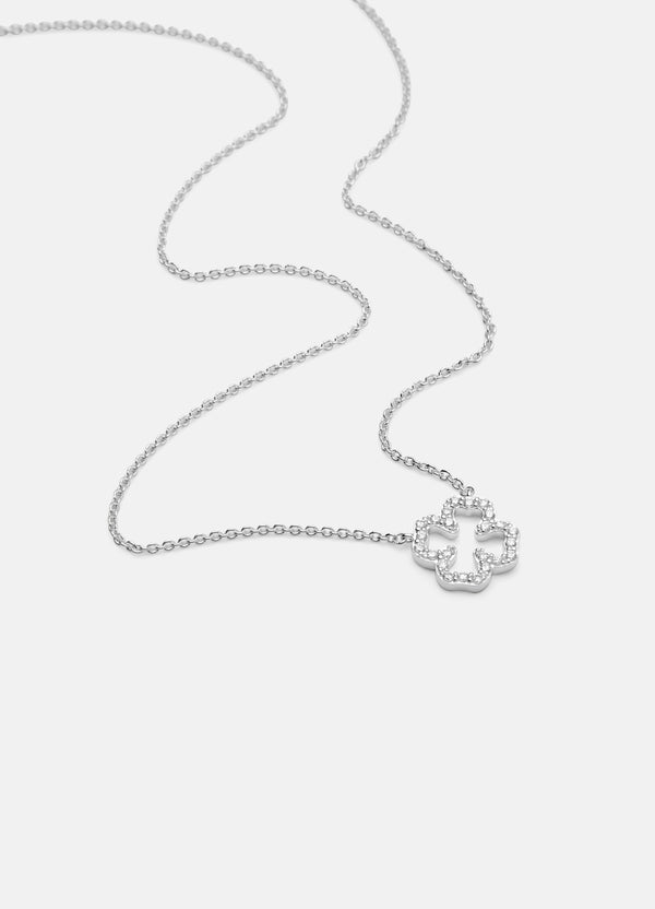 Pavé Symbol - Four Leaf Clover Necklace - Sterling Silver