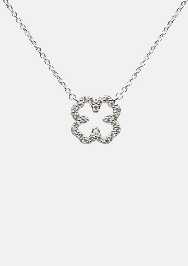 Pavé Symbol - Four Leaf Clover Necklace - Sterling Silver