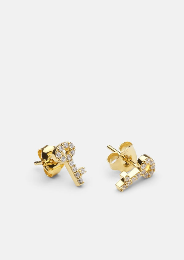 Pavé Symbol - Key Earrings - Gold Vermeil