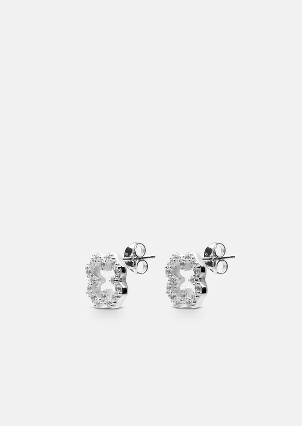 Pavé Symbol - Four Leaf Clover Earrings - Sterling Silver