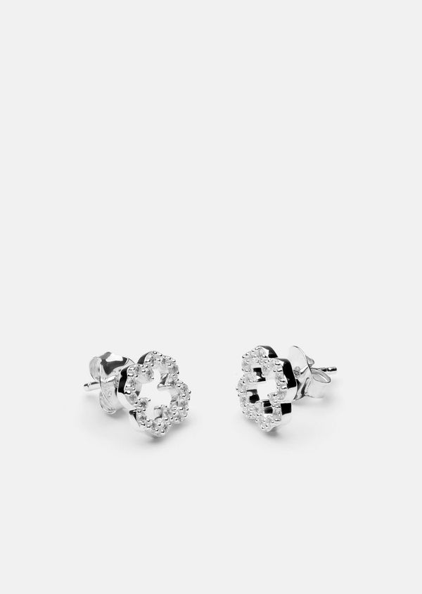 Pavé Symbol - Four Leaf Clover Earrings - Sterling Silver