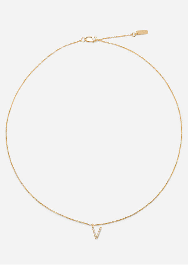 Pavé Letter - Gold Vermeil - V