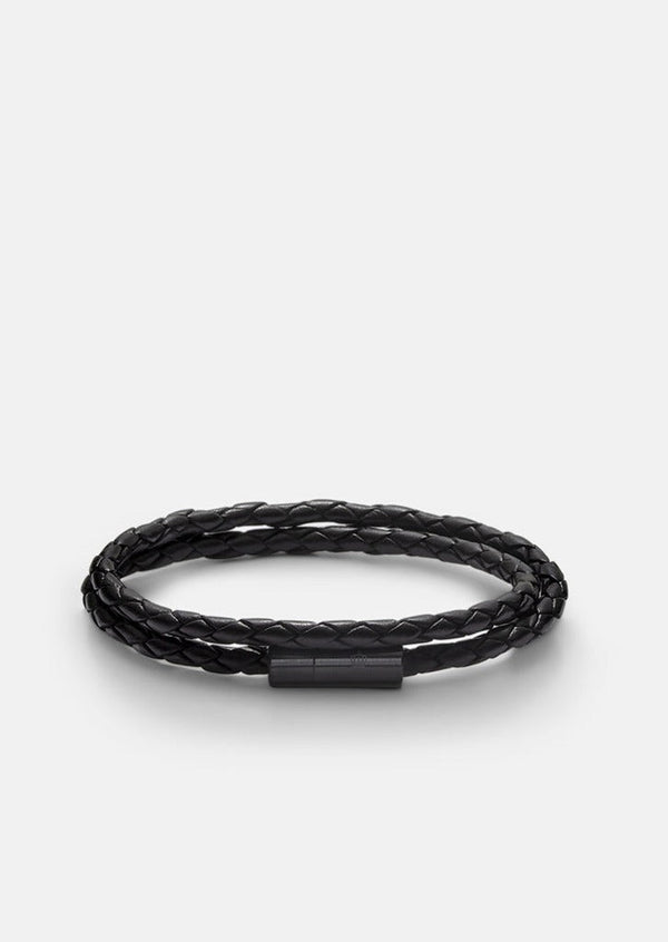Leather Bracelet Thin - Titanium Black / Black