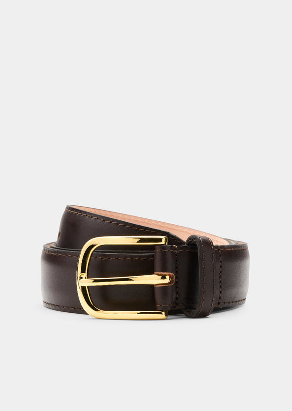 Skultuna Leather Belt - Brown - Gold Plated