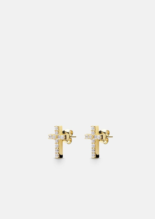 Pavé Symbol - Cross Earrings - Gold Vermeil