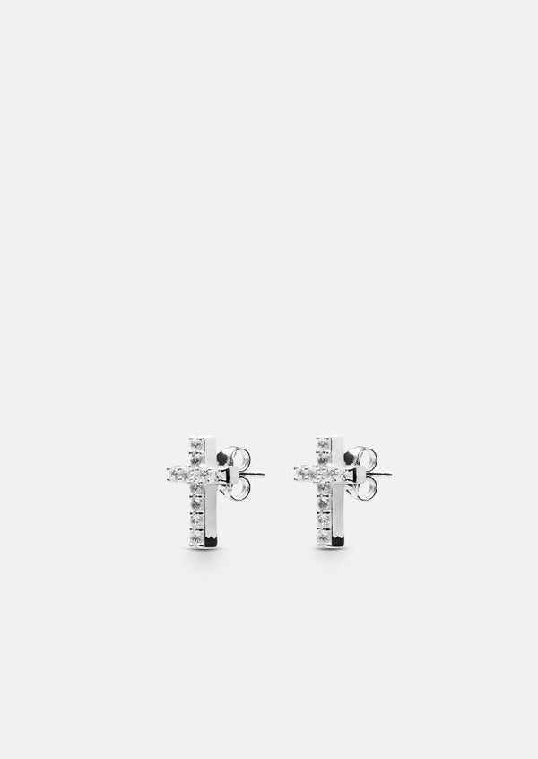 Pavé Symbol - Cross Earrings - Sterling Silver
