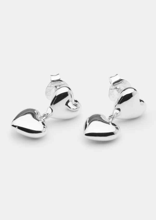 Heart Drop Earrings - Sterling Silver