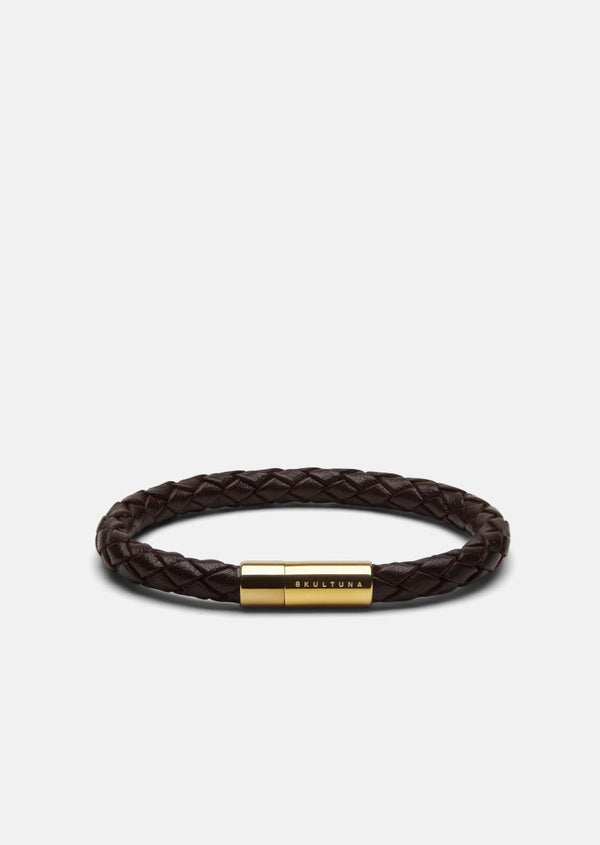 Leather Bracelet - Gold Plated / Dark Brown