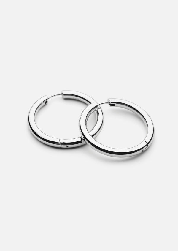 Simplicity Plain Hoop Earrings - Silver Plated - Large