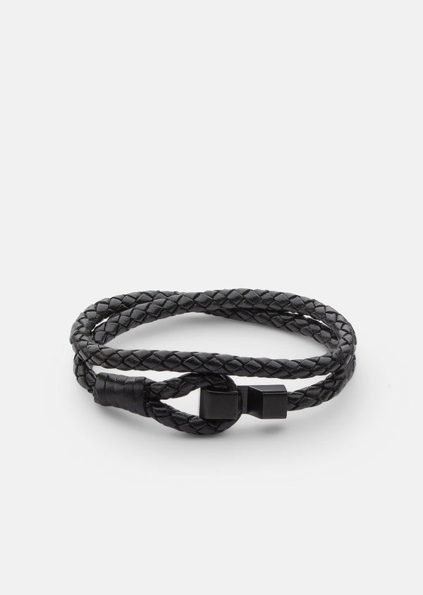 Hook Leather Bracelet Matte Black - Black