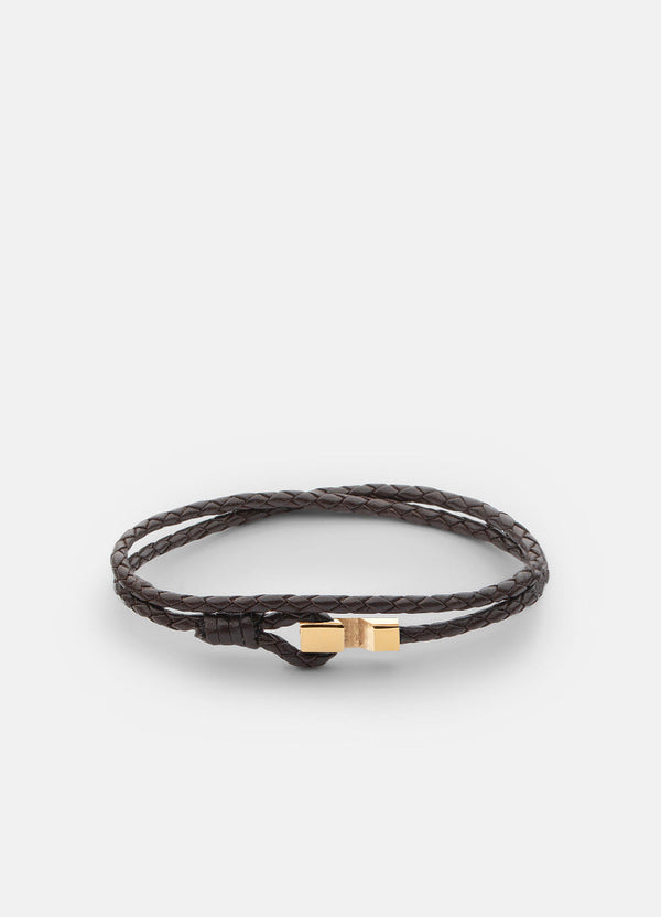 Hook leather Bracelet Thin Gold Plated - Dark Brown