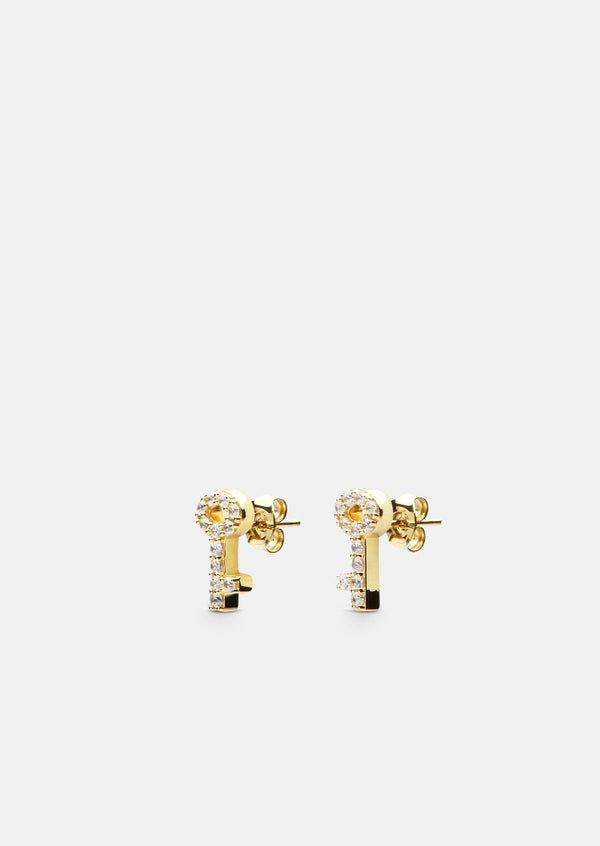 Pavé Symbol - Key Earrings - Gold Vermeil