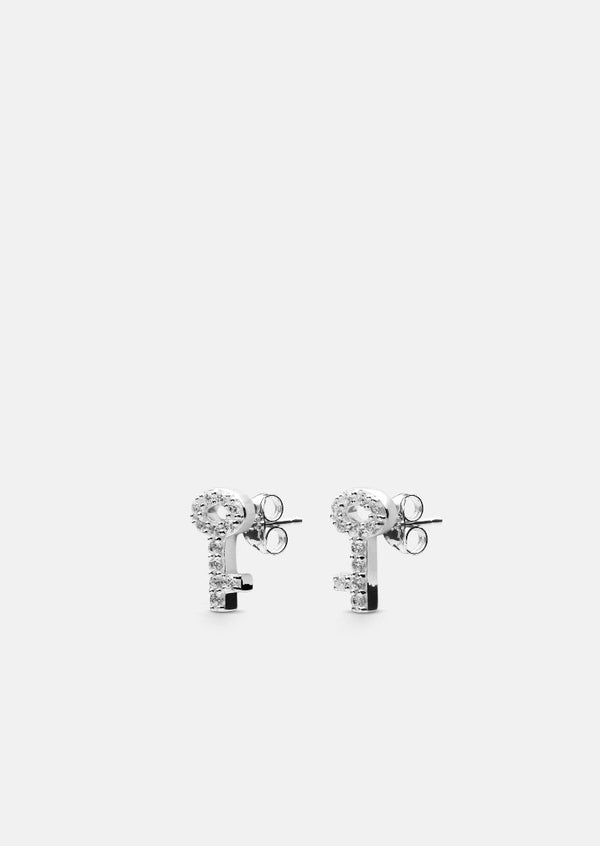 Pavé Symbol - Key Earrings - Sterling Silver